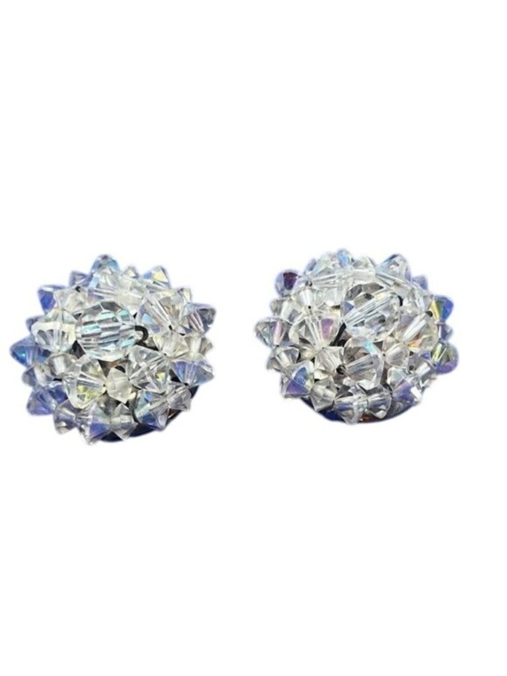 Pre owned Vintage cluster earrings spring back clasp clear stones